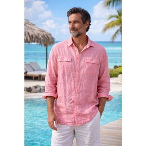 Island Company Pilot Shirt Pink 100% Linen ButtonUp Long Sleeve Men’s XXL
Resort